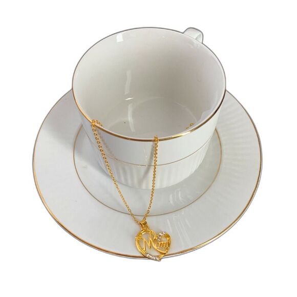 NEW Gold Heart Necklace MOM Rhinestones Birthday Mothers Day Christmas Gift - Picture 4 of 5